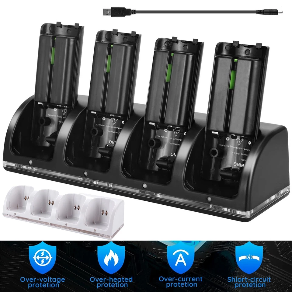 Wii Ladestation für Wii Fernbedienung,Wii Controller 4 Port Ladegerät mit 4 Akku - Bild 1 von 4