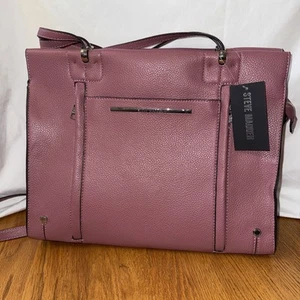 STEVE MADDEN Large MAUVE Tote Handbag SILVER Zipper Accents Silver Hardware - Picture 1 of 8