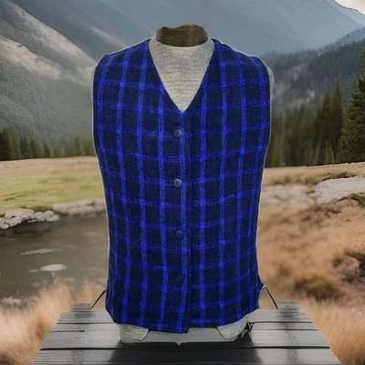 Colete Boyne Valley Weavers Feminino Médio Azul Xadrez Chenille Novo com etiquetas Novo - Imagem 1 de 4