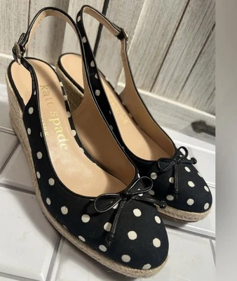 Черно-белые женские клинья Kate Spade в горошек размер 8 - Изображение 1 из 4