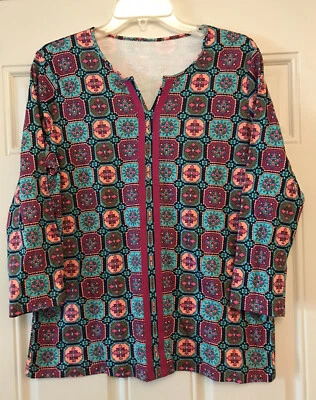 Kim Rogers 3/4 袖束腰上衣波西米亚女式中号 ~ 棉 — 第 1/4 张图片