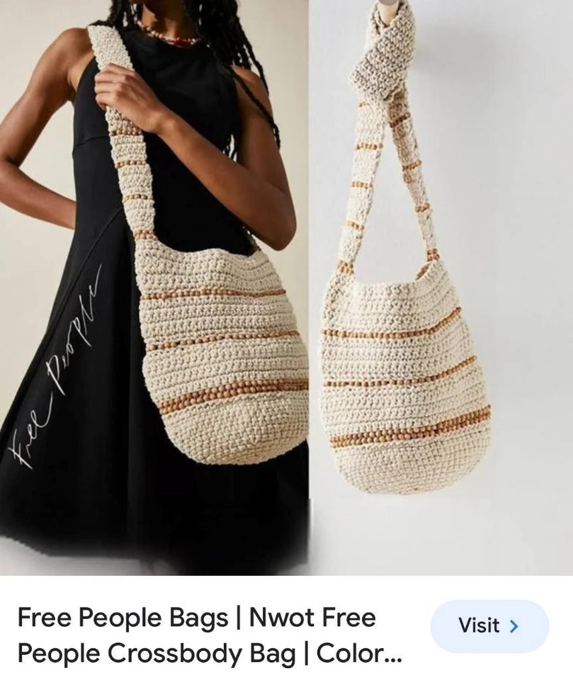 new FREE PEOPLE BEADED CROSSBODY WOVEN TOTE BAG PURSE - Image 1 of 1