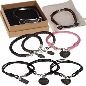 Pulsera Grabada Personalizada Cuero Personalizada Mujeres Hombres Nombre Fecha ID Caja de Regalo - Imagen 1 de 55