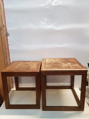 Set of 2 Vintage Mid Century Modern G Plan Nesting Tables with Parquetry Tops - Image 1 of 4