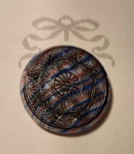 Glass Czech Button Floral Blue White Red - Bild 1 von 1