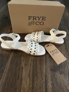 Frye and Co White Brooklyn studded sandals with ankle strap buckle size 7.5 new - Picture 1 of 8