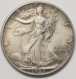 Medio dólar de plata Walking Liberty 1936-D EE. UU. - 50c - FS-101 (DDO)!! - Imagen 1 de 11