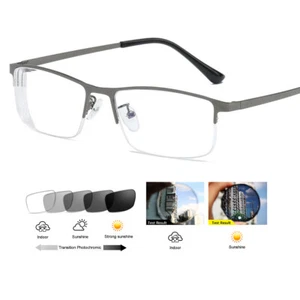 Herren photochrome kurzsichtige Metallbrille Übergang Halbfelge -1,0 -6,0 - Bild 1 von 4