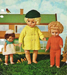 Dolls knitting pattern for 12", 16"and 20" doll. Laminated copy. (V Doll 90) - Picture 1 of 1