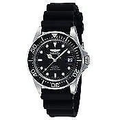 Invicta Pro Diver 40mm Silver Stainless Steel Case, Black Polyurethane Strap, Men's Wristwatch (9110)