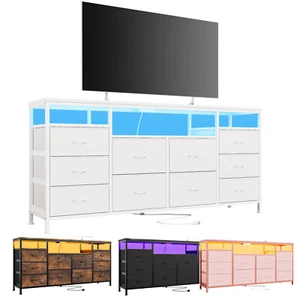 10 Drawer Dresser TV Stand for 75 In TV, Fabric Drawers Dresser w/RGB Led Lights - Picture 1 of 19