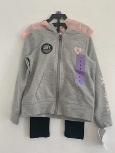 Hurley 3 Piece Set Tee Zip Up Hoodie Legging Girls Sz 7 Pink Black Gray New! - Picture 1 of 4
