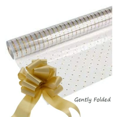 ENVOLTURA DE REGALO DE CELOFÁN PUNTO DORADO Cesta de Navidad dorada aniversario de boda flor Foto 1 de 4