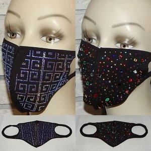 LOT OF 2 ARTSY SPARKLE BLUE & MORE & MULTICOLOR BEADS WASHABLE STRETCH FACE MASK - Picture 1 of 1