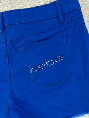 NUEVO CON ETIQUETAS Bebe Pantalones Cortos Mujer 29 Azul Real Jean Surf Estrás Logo Flecos Dobladillo Foto 1 de 4