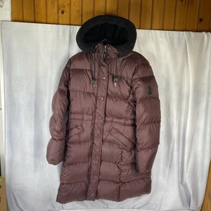 Wmns COACH Purple Hooded Winter Puffer Coat Zip Button Jacket AUTHENTIC Sz L - Picture 1 of 13