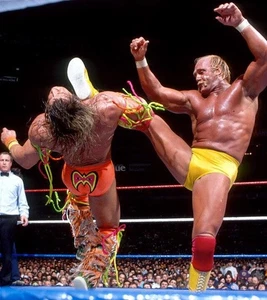 Póster Hulk Hogan vs Ultimate Warrior 10x11 1991 WWF partido lucha libre vintage RP - Imagen 1 de 1