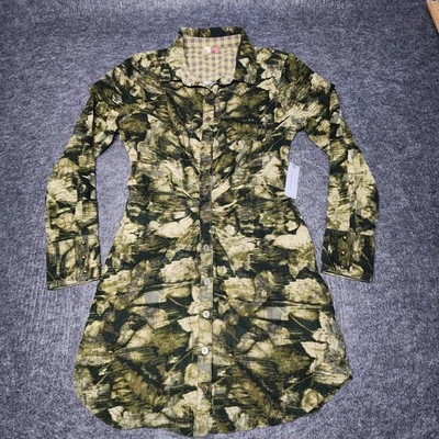 Anthropologie Pilco Ruched Button Down Corduroy Green Dress Womens 4 Petite NEW - Image 1 of 4