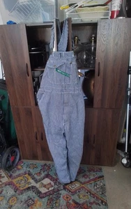 Vintage Key Imperial Aristocrat Overalls Pinstripe Blue  Carpenter Bibs Siz42x28 - Picture 1 of 5