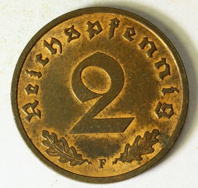 GERMANY (Third Reich) 2 Reichspfennig 1938 F - Bronze - aUNC - 3793 - Image 1 of 2