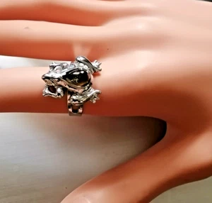 Vintage Frog Ring Brown Jelly Silver Tone Size 7 - Picture 1 of 4