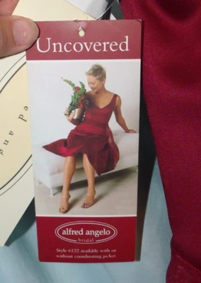 NWT Alfred Angelo Dark Red Wine Satin V-Neck Sheath Dress w Bolero Women's 14 - Image 1 of 4