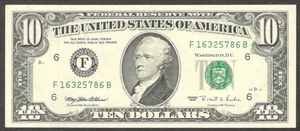 United States of America Federal Reserve Note $10 Dollars Hamilton 1995 UNC - Picture 1 of 2