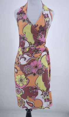 Vestido envolvente vintage para mujer talla XS ajuste elástico tropical Florida retro Foto 1 de 4