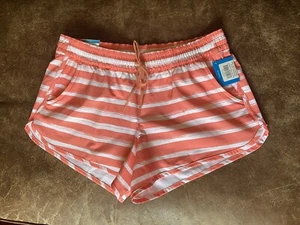 Columbia Women’s Bogata Bay Stretch UPF 50 Print Shorts Size Large Coral Stripe - Picture 1 of 9