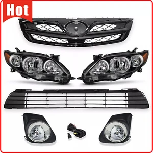 For 2011-2013 Toyota Corolla Upper Lower Grille + Headlights +Fog Lights Set - Picture 1 of 19