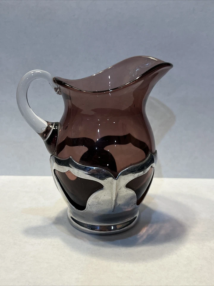 Винтажный Farber Bros New York Creamer Фиолетовое Стекло И Серебристый Металл 1932 - Изображение 1 из 4