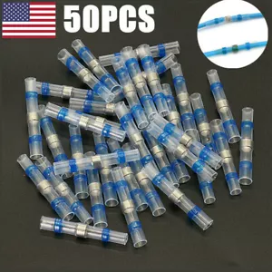 50pz Termoretraibile Blu Impermeabile Saldatore Guarnizione Filo Manicotto Butt Splice Connettori - Foto 1 di 12