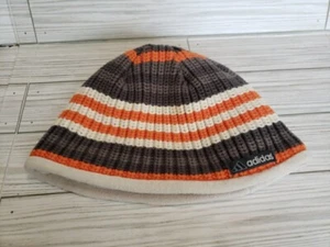 Adidas Youth Beanie Winter Knit Hat Orange Gray Off White Reversible Warm  - Picture 1 of 10