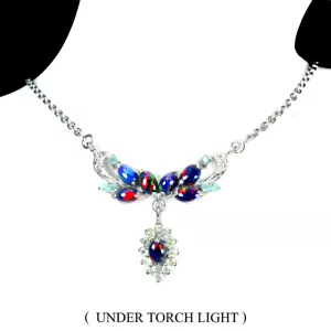 925 Sterling Silver Necklace Oval Black Opal Emerald Gems Gemstone Jewelry 18.5 - Picture 1 of 10