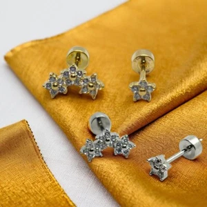Flower Stud Earrings Set 2 PCS Cartilage Flat Studs Fashion Modern Jewellery Set - Picture 1 of 9