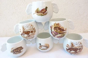SERVICE 6 TASSES A BOUILLON PORCELAINE DU GROS ORME GIRAUD LIMOGES THEME CHASSE - Imagen 1 de 1