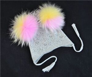 Baby Bonnet Fur Balls - Knitted Wool Beanie Cap Children Warm Winter Clothing