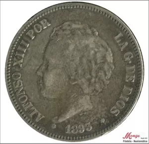 España Alfonso XIII 5 pesetas 1893 (*18* 3 ) PGV Ag BC / F - Picture 1 of 2