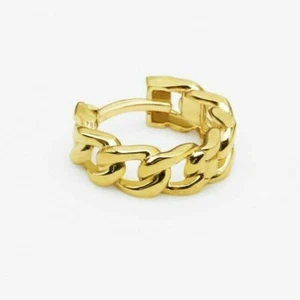 14k Massiv Gold Breite Kette Ohrringe, Huggie Klappreifen Ohrringe, Paar - Bild 1 von 3