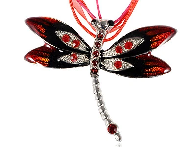 Espléndido Collar Colgante Esmalte Rojo Rubí Libélula Foto 1 de 4