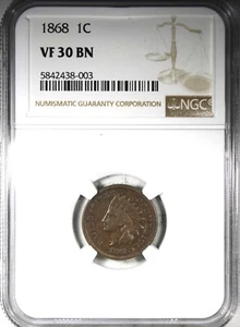 1868 Indian Head Cent NGC VF30BN Nice Better Date 1C - Picture 1 of 4
