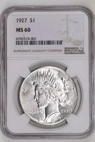 1927 PEACE DOLLAR NGC MS60 Cover