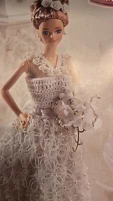 Annie's FASHION Doll CROCHET CLUB PATTERN White Pearls Wedding Gown - Image 1 of 4