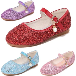 Kids Girls Party Mary Jane Glitter Flat School Sandals Wedding Occasion Shoes UK - Picture 1 of 32