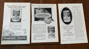 Vintage Lot of 3 different Campbell's Soup Magazine Print Ads Dates 1924, 25, 27 - Picture 1 of 4