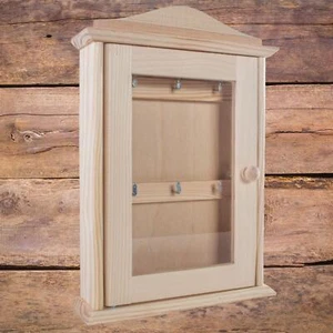 Wooden Key Box Cabinet Glass Door |6 Hooks| Hanging Rack Holder Home Organiser - Picture 1 of 12