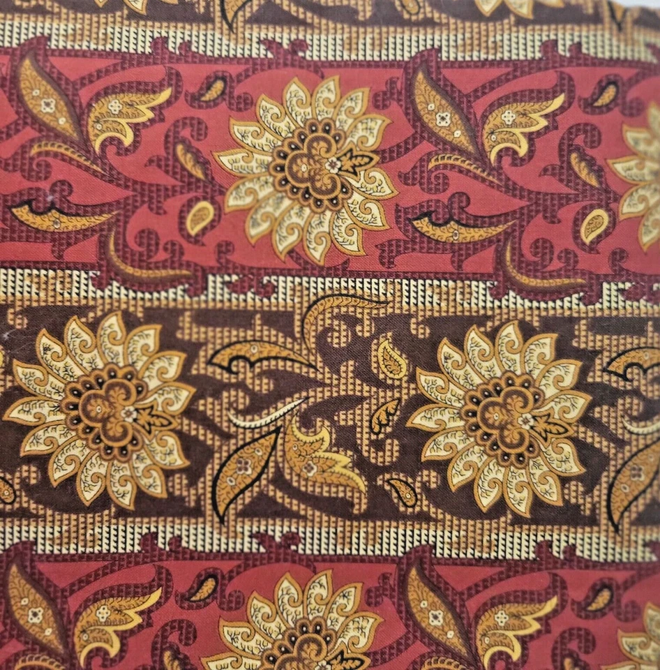 Striped Floral 100% Cotton Sunflowers Red Yellow Brown Fabric 3 Yards by 44" - Image 1 of 4