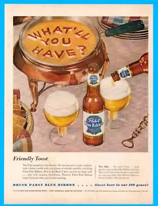 1952 Pabst Blue Ribbon beer PRINT AD great for man cave Smooth Tasting - Picture 1 of 3