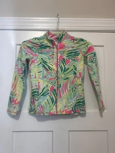 Lilly Pulitzer Girls Palm Pink Green Terry Zip Jacket Cover Up Size XL 14-16 - Picture 1 of 4