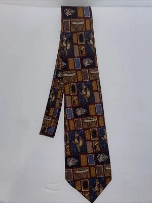 Gravata J Z Richard’s Mark xisto borgonha azul bronzeado toda de seda feita à mão - Imagem 1 de 4